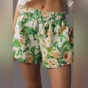 Anthropologie The Somerset Linen Shorts Green Motif Women's Size Medium